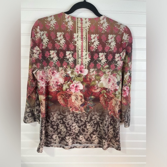 Oneworld Mixed Floral Print Lace Long Sleeve Scoop Neck Top Medium Women’s EUC - Picture 7 of 10